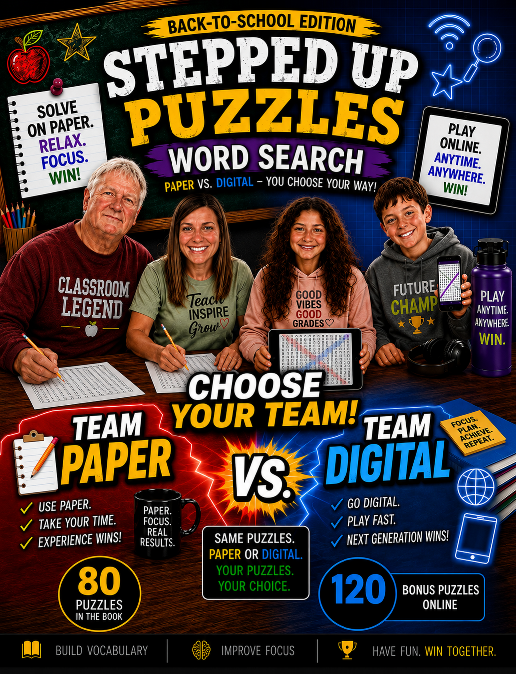 Front cover of Stepped Up Puzzles Back-to-School Word Search